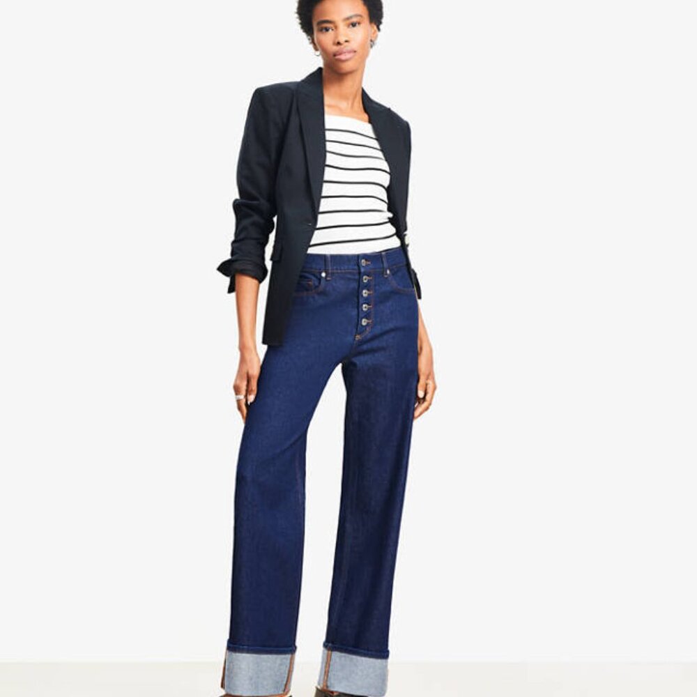 Loft, Wide Leg, High-Rise Dark Wash Cuffed Jeans, Size 34R, REDUCED PRICE